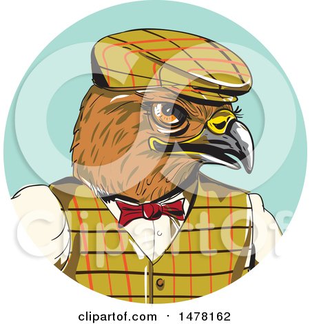 Clipart of a Sketched Englishman Hawk in a Circle - Royalty Free Vector Illustration by patrimonio
