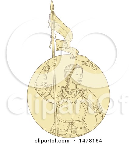 Clipart of a Sketch Styled Joan of Arc Holding a Flag - Royalty Free Vector Illustration by patrimonio