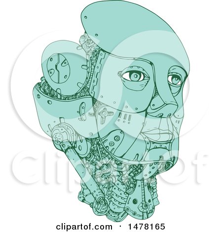 Clipart of a Female Robot Head in Sketch Style - Royalty Free Vector Illustration by patrimonio