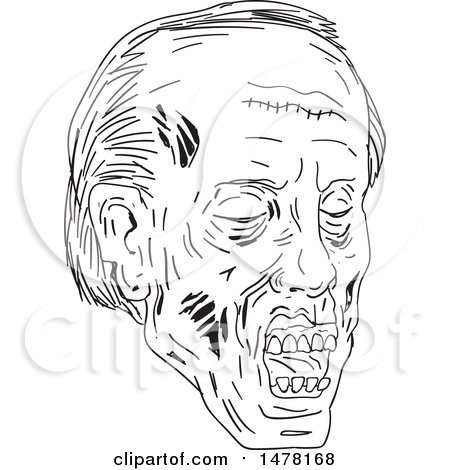 Clipart of a Zombie Head in Sketch Style - Royalty Free Vector Illustration by patrimonio