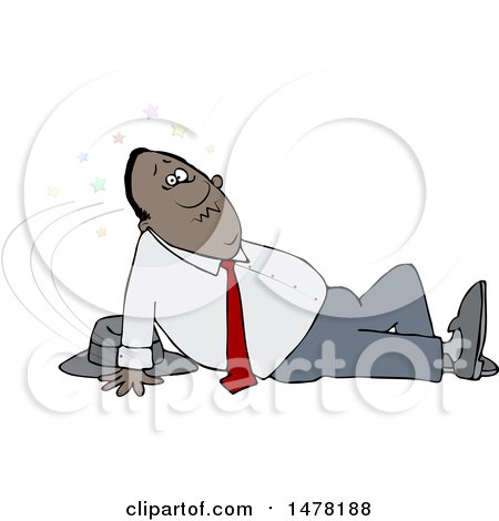 Clipart of a Black Business Man Slipping - Royalty Free Vector Illustration by djart