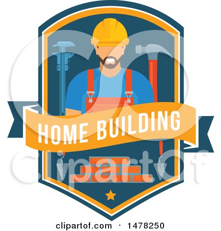 Clipart of a Worker and Home Building Design - Royalty Free Vector Illustration by Vector Tradition SM