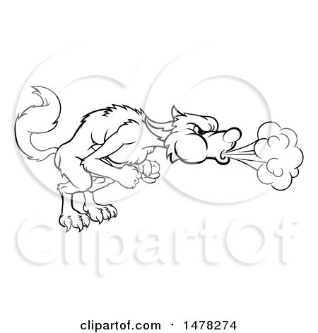 Clipart of a Big Bad Wolf Blowing - Royalty Free Vector Illustration by AtStockIllustration