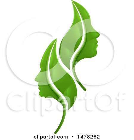 Clipart of Green Leaves and Profiled Faces - Royalty Free Vector Illustration by AtStockIllustration