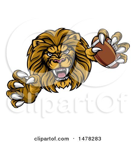 Clipart of a Tough Clawed Male Lion Monster Holding a Football - Royalty Free Vector Illustration by AtStockIllustration