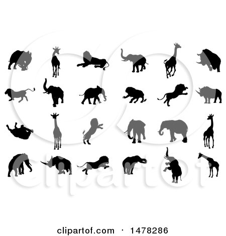 Clipart of Silhouetted Safari Animals - Royalty Free Vector Illustration by AtStockIllustration