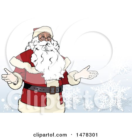 Clipart of a Christmas Santa Claus over Snowflakes - Royalty Free Vector Illustration by dero