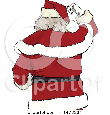 Clipart of a Rear View of a Christmas Santa Claus Scratching His Head - Royalty Free Vector Illustration by dero