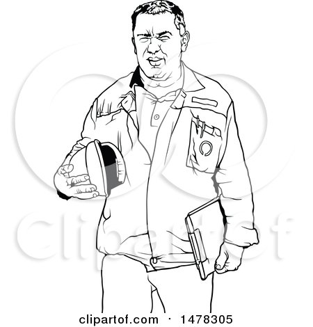 Clipart of a Black and White Male Worker Holding a Hardhat - Royalty Free Vector Illustration by dero