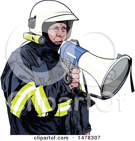 Clipart of a Fireman Using a Megaphone - Royalty Free Vector Illustration by dero