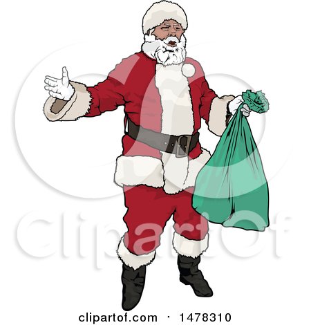 Clipart of Santa Claus Holding a Green Bag - Royalty Free Vector Illustration by dero