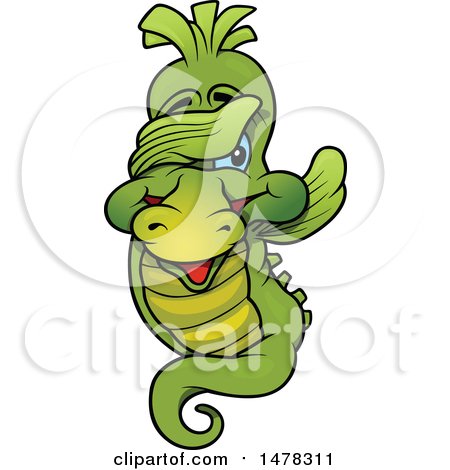 Clipart of a Shy Green Sehorse Covering His Eyes - Royalty Free Vector Illustration by dero