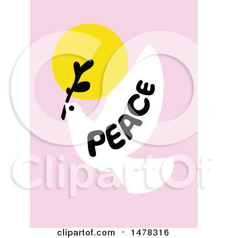 Clipart of a Dove with an Olive Branch and Peace Text, over Pink - Royalty Free Vector Illustration by elena