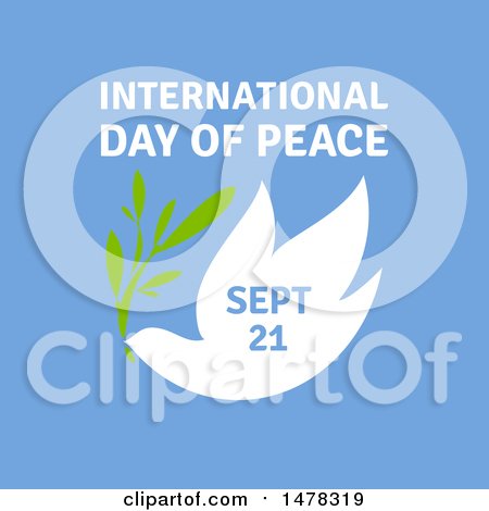 Clipart of a Dove with an Olive Branch and International Day of Peace September 21 Text, over Blue - Royalty Free Vector Illustration by elena