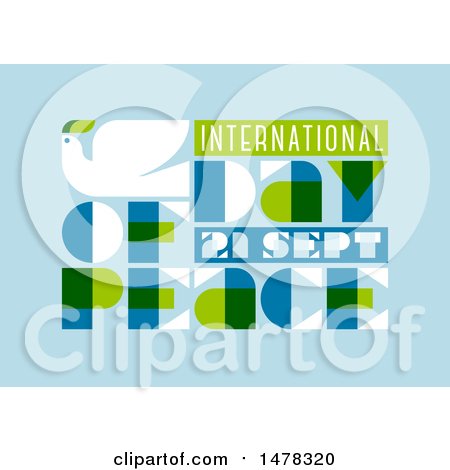 Clipart of a Dove and International Day of Peace 21 Sept Text, over Blue - Royalty Free Vector Illustration by elena