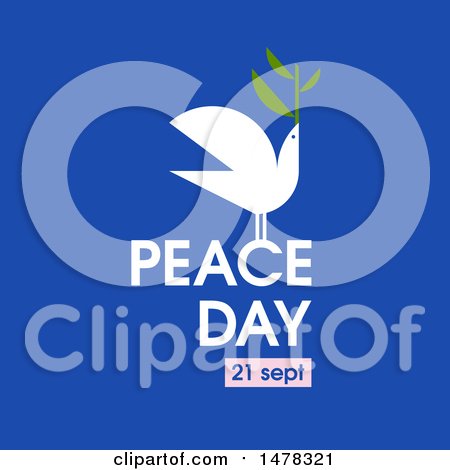 Clipart of a Dove with an Olive Branch and Peace Day 21 Sept Text, over Blue - Royalty Free Vector Illustration by elena