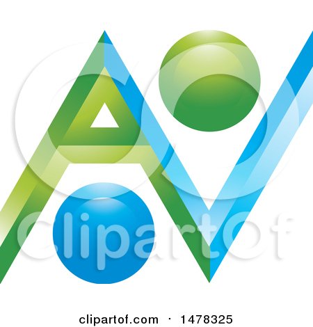Clipart of a Green and Blue Abstract a V Design - Royalty Free Vector Illustration by Lal Perera