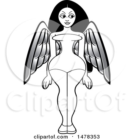 Clipart of a Female Angel with Silver Wings and Long Hair - Royalty Free Vector Illustration by Lal Perera