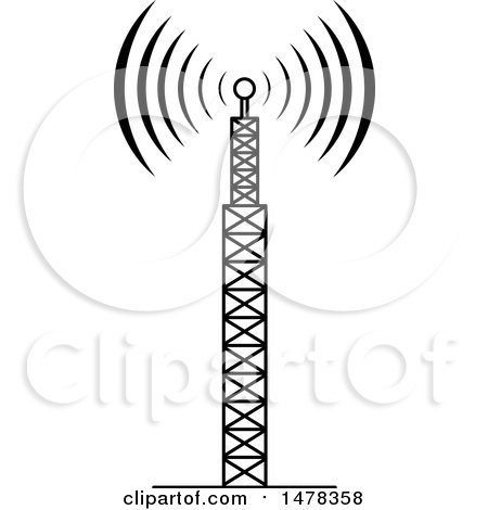 Clipart of a Black and White Telecommunications Tower with Signals - Royalty Free Vector Illustration by Lal Perera
