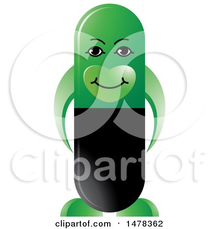 Clipart of a Green Pill Capsule Mascot - Royalty Free Vector Illustration by Lal Perera