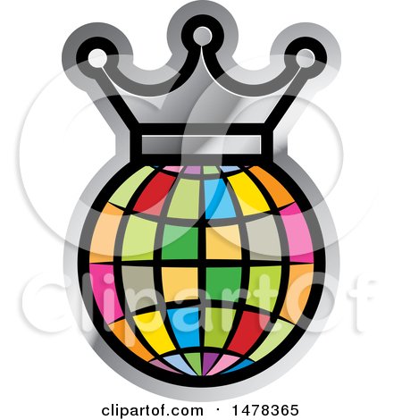 Clipart of a Colorful Globe and Crown Outlined in Silver - Royalty Free Vector Illustration by Lal Perera