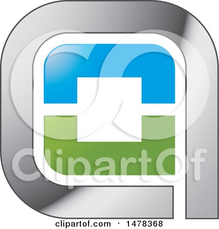 Clipart of a Silver Blue and Green Icon - Royalty Free Vector Illustration by Lal Perera