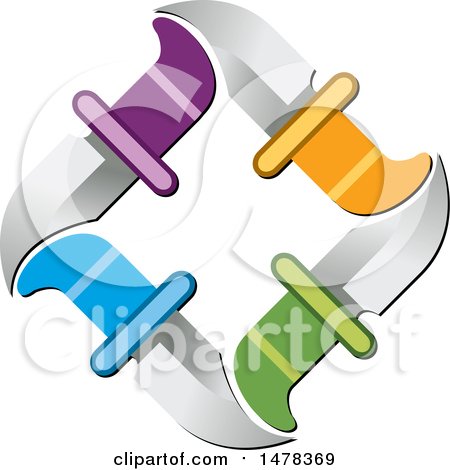 Clipart of a Diamond Made of Colorful Handled Knives - Royalty Free Vector Illustration by Lal Perera