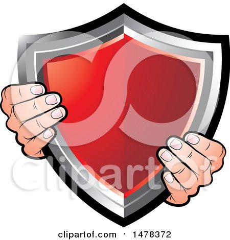 Clipart of a Pair of Hands Holding a Red Shield - Royalty Free Vector Illustration by Lal Perera