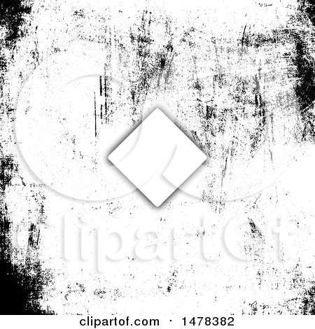 Clipart of a Diamond Frame over a Black and White Grunge Background - Royalty Free Vector Illustration by KJ Pargeter