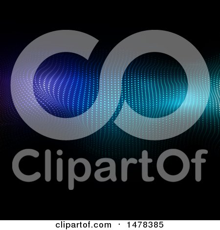 Clipart of a Blue Flowing Dots Wave on Black - Royalty Free Vector Illustration by KJ Pargeter