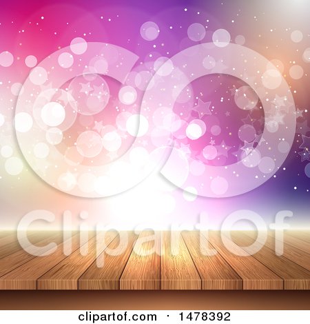 Clipart of a Wood Table with Bokeh Lights - Royalty Free Vector Illustration by KJ Pargeter