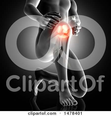 Clipart of a 3d Man Kneeling, with Highlighted Knee Joint - Royalty Free Illustration by KJ Pargeter