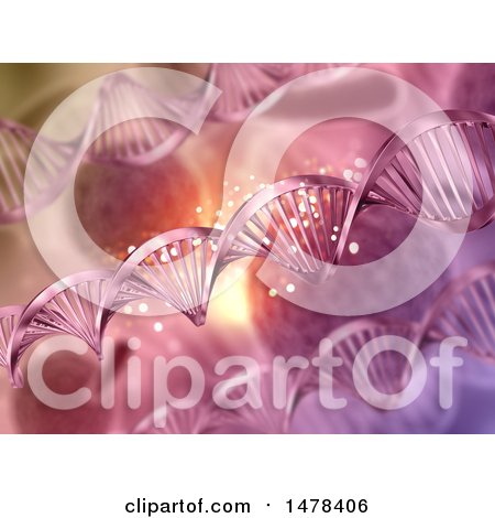 Clipart of a 3d Pink Dna Strand and Virus Background - Royalty Free Illustration by KJ Pargeter
