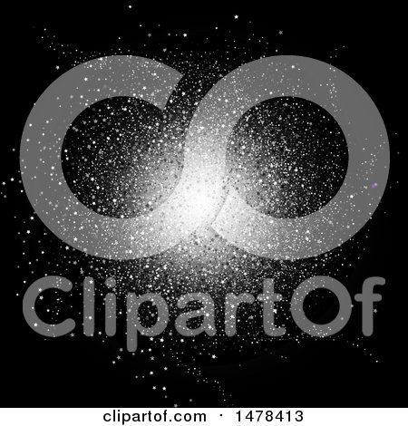 Clipart of a Silver Confetti Burst on Black - Royalty Free Vector Illustration by KJ Pargeter