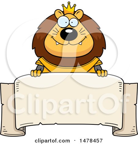 Clipart of a Chubby Lion Knight over a Banner - Royalty Free Vector Illustration by Cory Thoman