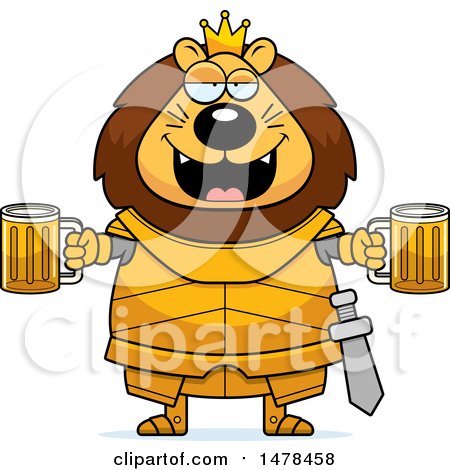 Clipart of a Chubby Lion Knight Holding Beers - Royalty Free Vector Illustration by Cory Thoman