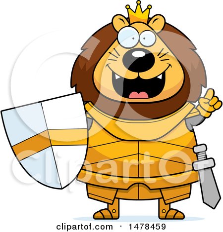 Clipart of a Chubby Lion Knight with an Idea - Royalty Free Vector Illustration by Cory Thoman