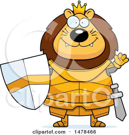 Clipart of a Chubby Lion Knight Waving - Royalty Free Vector Illustration by Cory Thoman