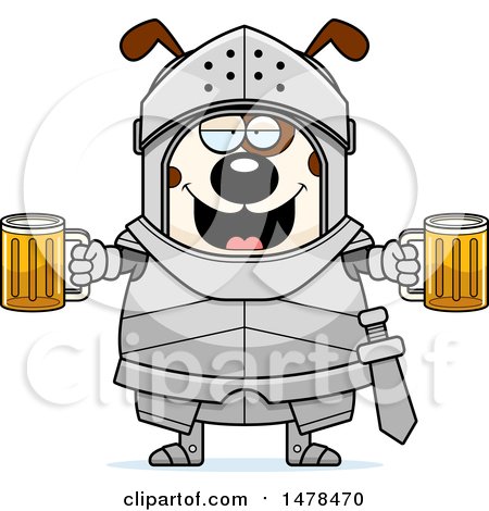 Clipart of a Chubby Dog Knight Holding Beers - Royalty Free Vector Illustration by Cory Thoman