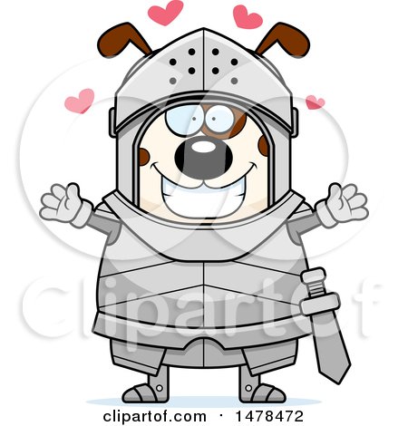 Clipart of a Chubby Dog Knight with Love Hearts and Open Arms - Royalty Free Vector Illustration by Cory Thoman