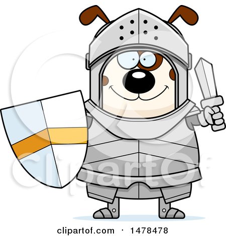 Clipart of a Chubby Dog Knight Holding a Sword and Shield - Royalty Free Vector Illustration by Cory Thoman
