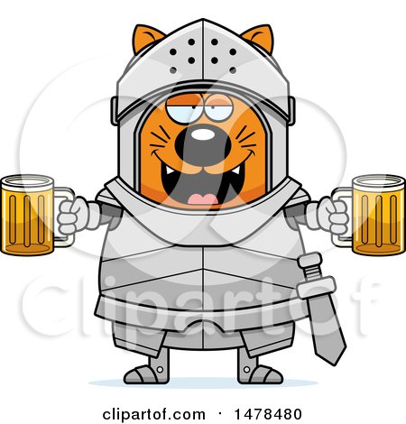 Clipart of a Chubby Cat Knight Holding Beers - Royalty Free Vector Illustration by Cory Thoman