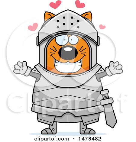Clipart of a Chubby Cat Knight with Love Hearts and Open Arms - Royalty Free Vector Illustration by Cory Thoman