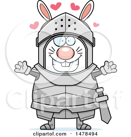 Clipart of a Chubby Rabbit Knight with Love Hearts and Open Arms - Royalty Free Vector Illustration by Cory Thoman