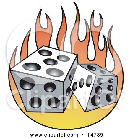 Pair of White and Black Dice and Flames Clipart Illustration by Andy Nortnik