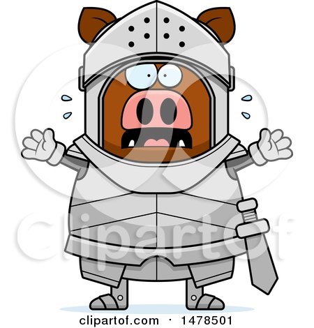 Clipart of a Chubby Scared Boar Knight - Royalty Free Vector Illustration by Cory Thoman