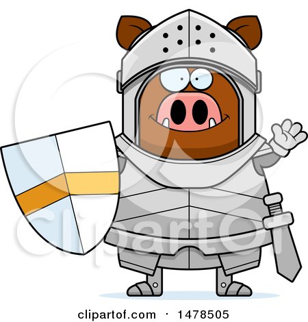 Clipart of a Chubby Boar Knight Waving - Royalty Free Vector Illustration by Cory Thoman