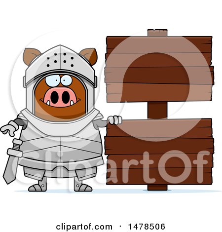 Clipart of a Chubby Boar Knight by Wood Signs - Royalty Free Vector Illustration by Cory Thoman