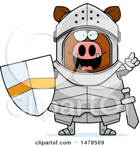 Clipart of a Chubby Boar Knight with an Idea - Royalty Free Vector Illustration by Cory Thoman