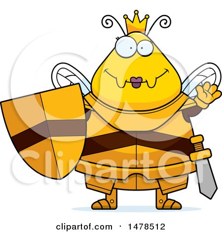 Clipart of a Chubby Queen Bee in Armor Waving - Royalty Free Vector Illustration by Cory Thoman